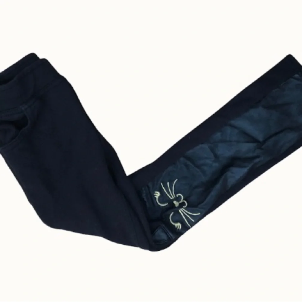 Black Cat Faux‎ Leather Front Embroidered Leggings Kids 5